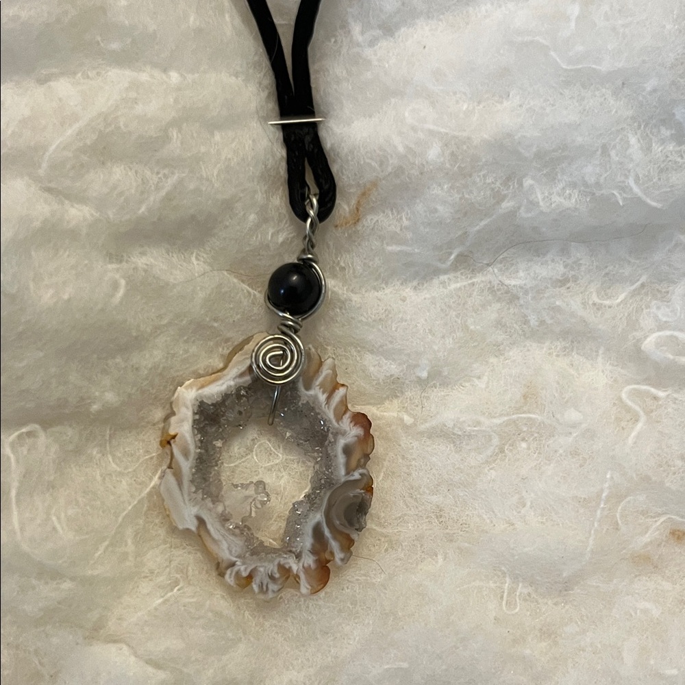 Elegant Agate Pendant Necklace with Black Cord